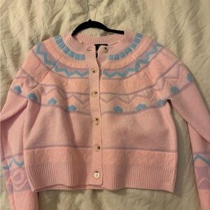 Vici Pink and Blue Geometric Cardigan